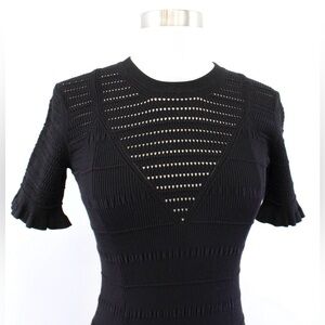 Kenzo Paris Women’s Black Eyelet Stretch Knit Ruffle Hem Sweater Size L